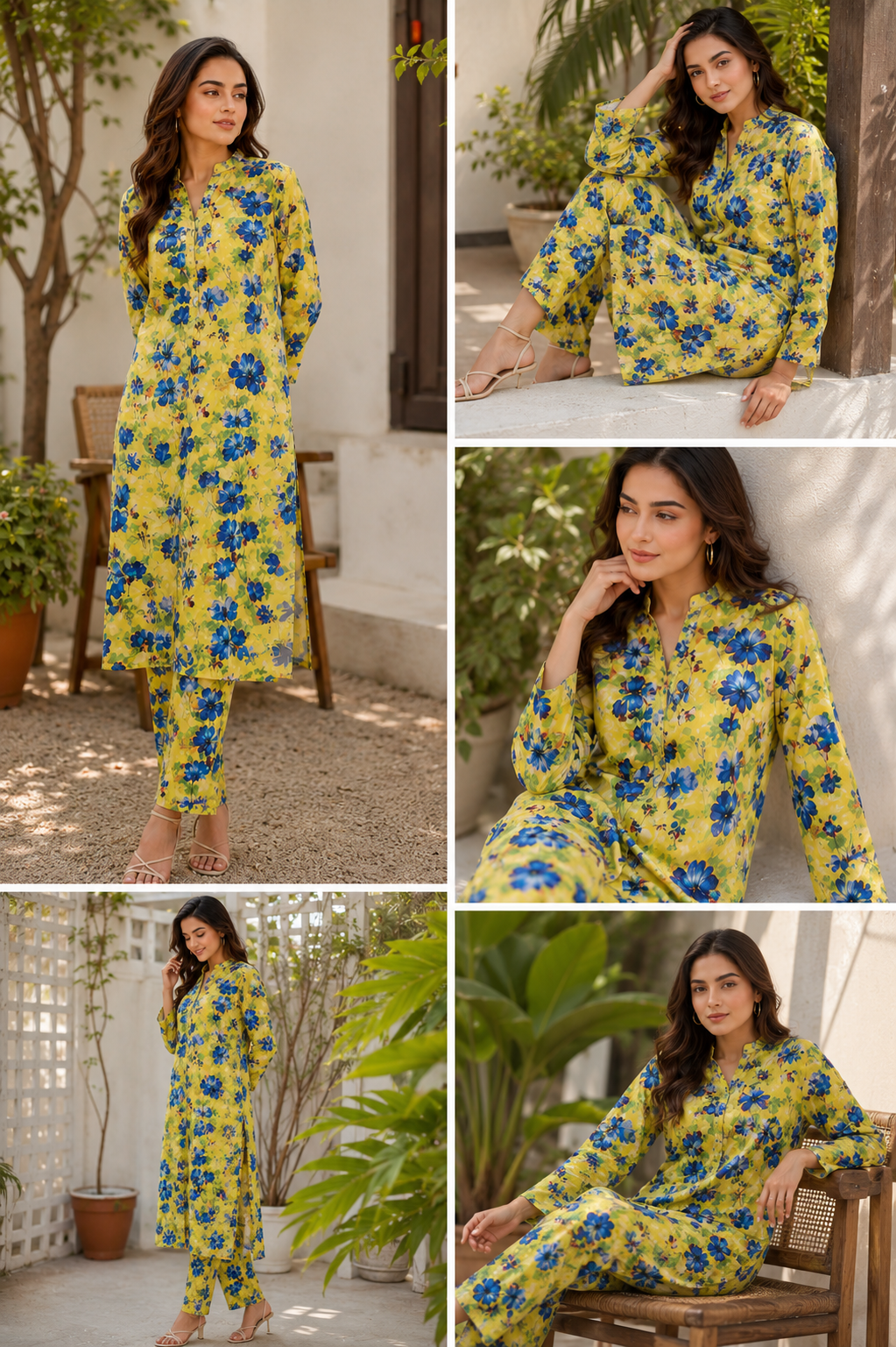 Lime Green Floral Printed 3-Piece Lawn dress