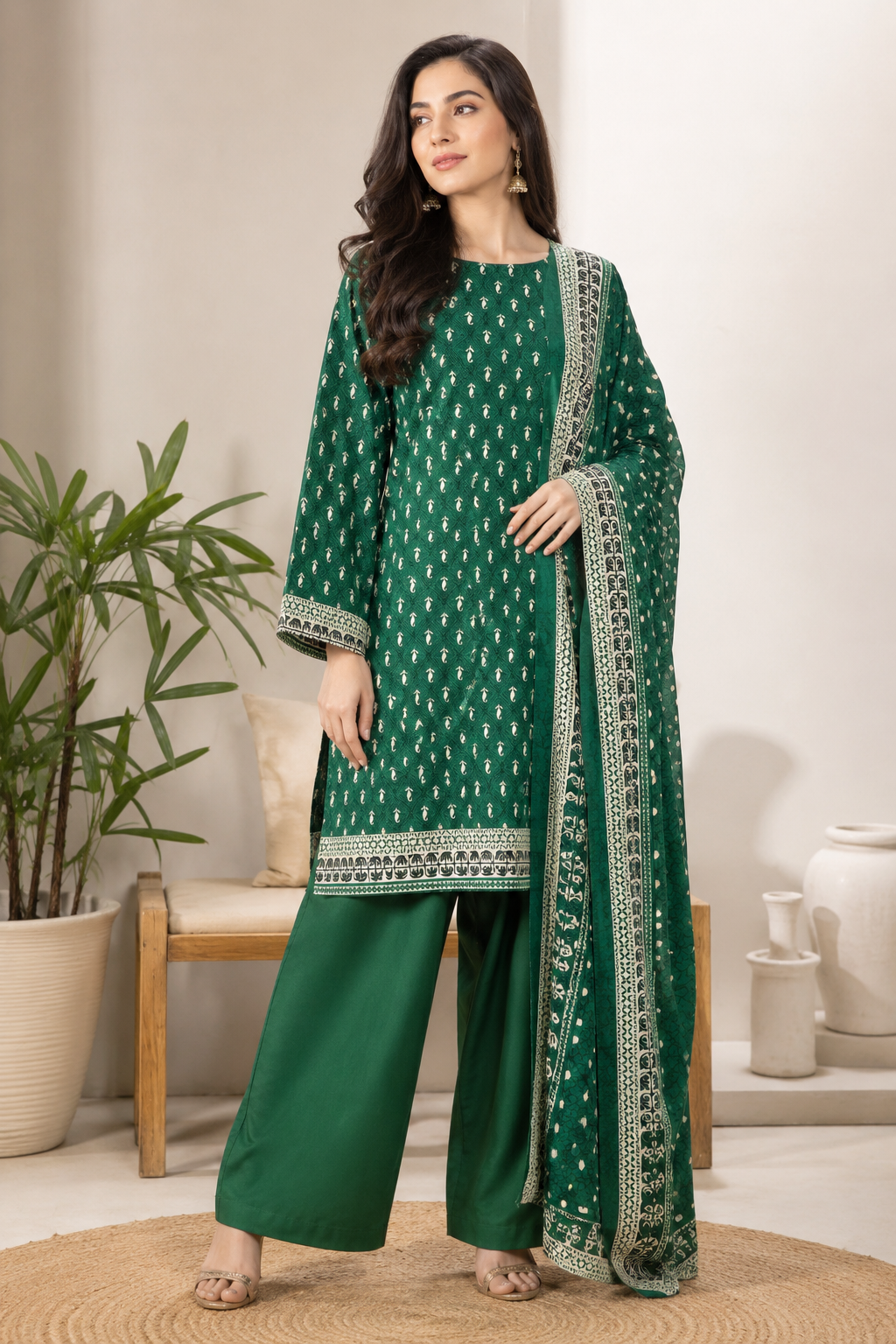 Emerald Green Embroidered  2 Piece Suit