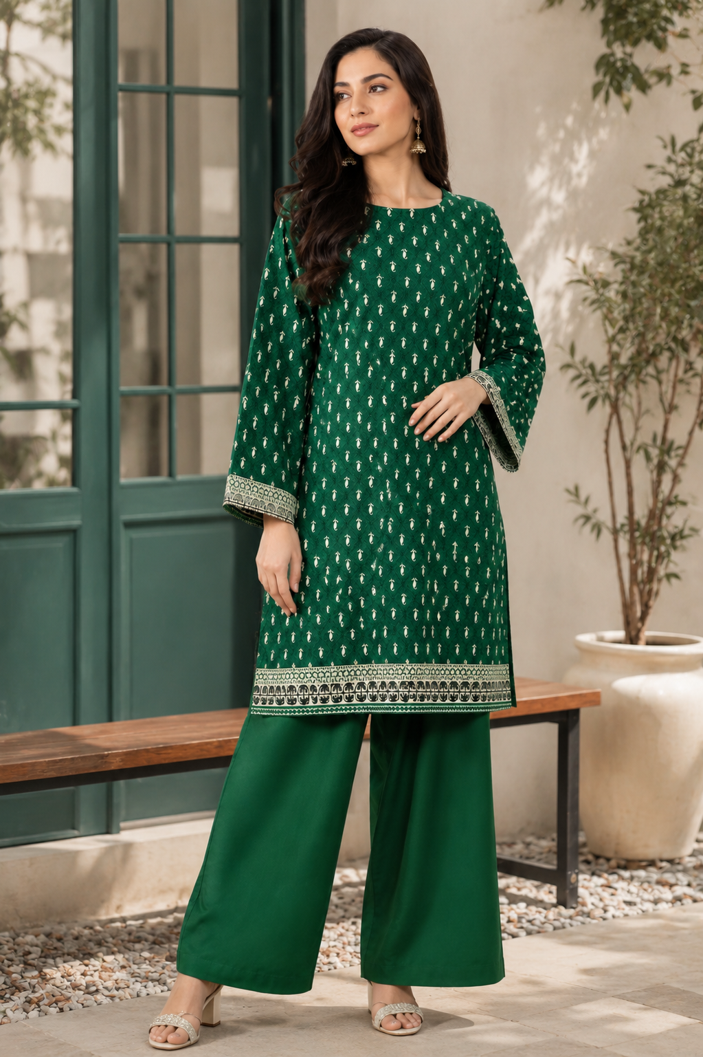 Emerald Green Embroidered  2 Piece Suit