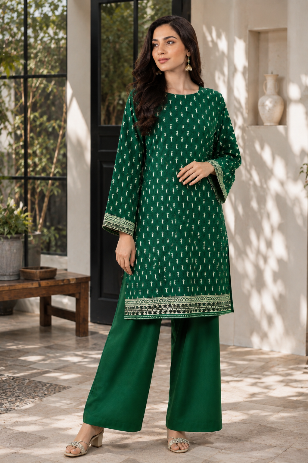 Emerald Green Embroidered  2 Piece Suit