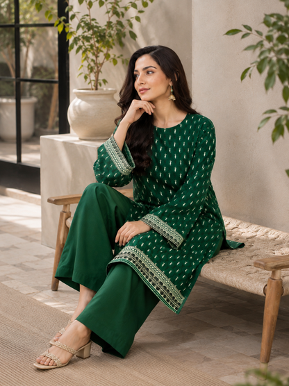 Emerald Green Embroidered  2 Piece Suit