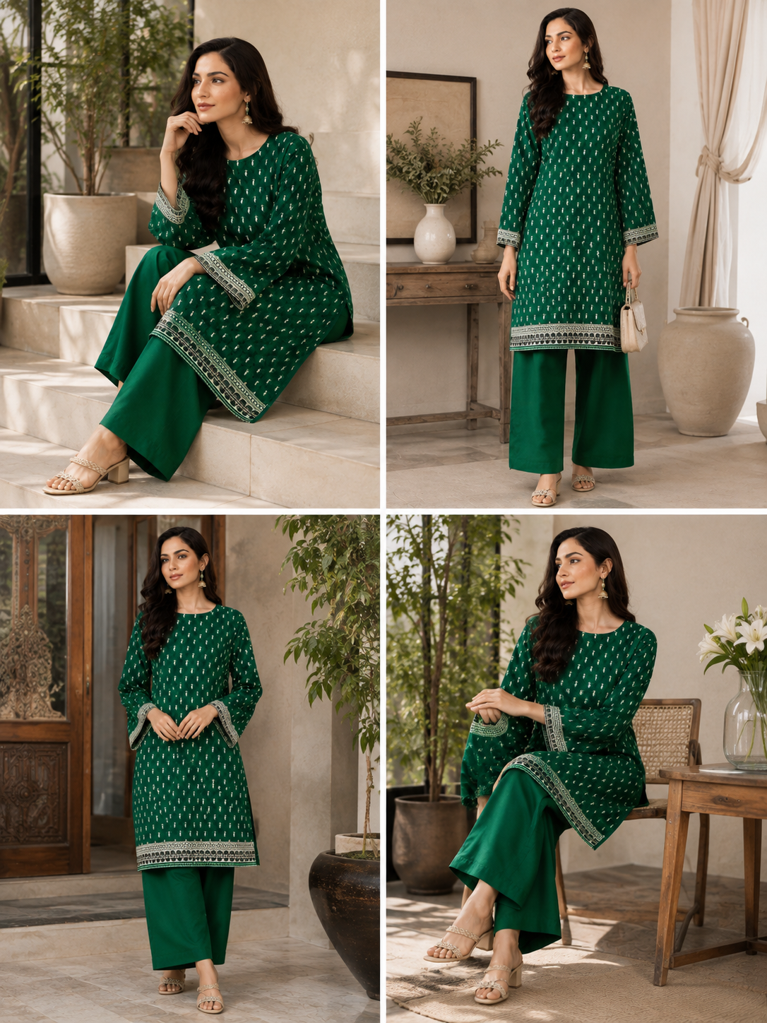 Emerald Green Embroidered  2 Piece Suit