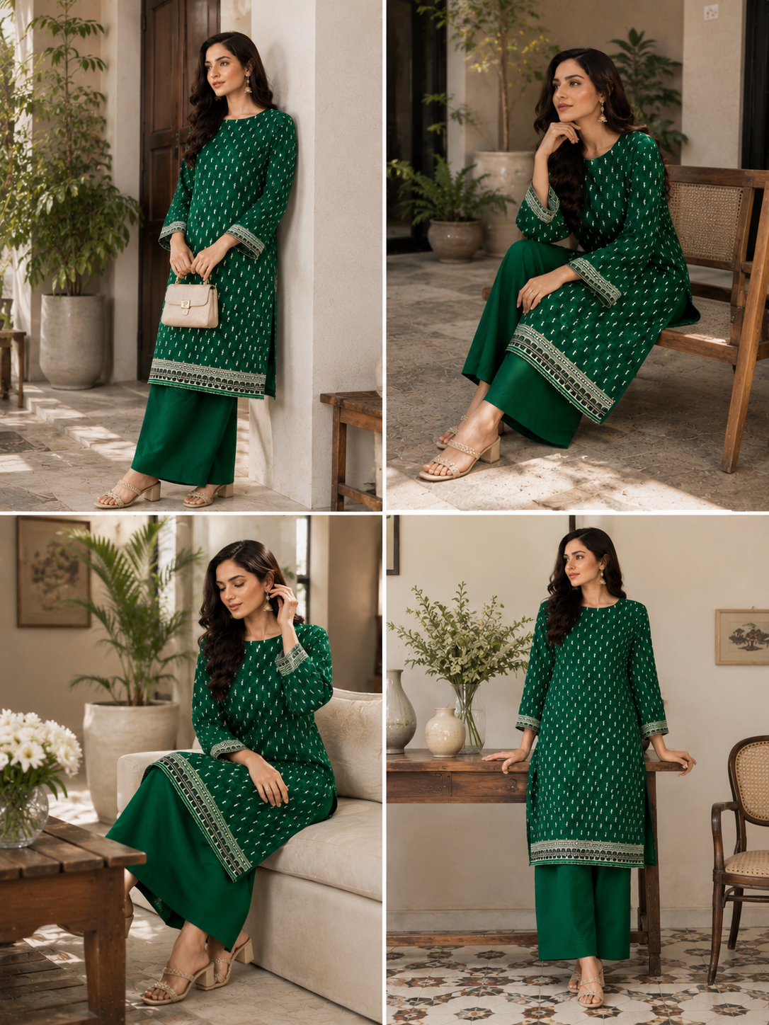 Emerald Green Embroidered  2 Piece Suit