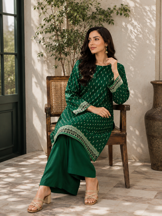 Emerald Green Embroidered  2 Piece Suit