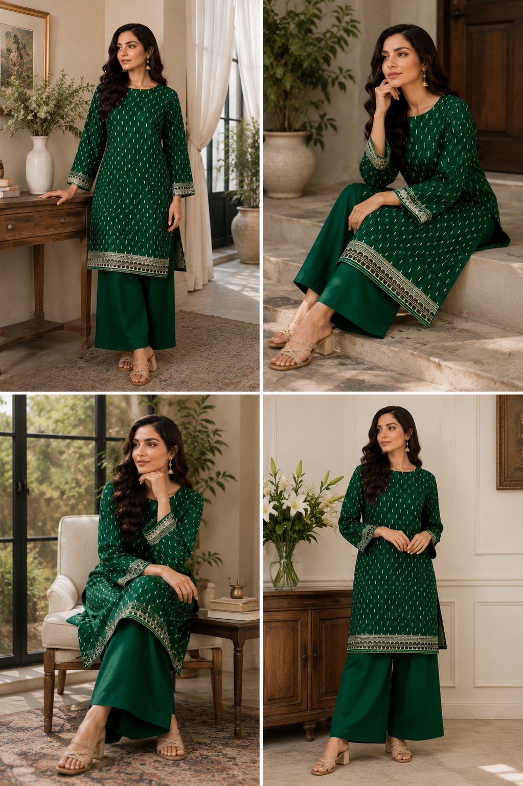 Emerald Green Embroidered  2 Piece Suit