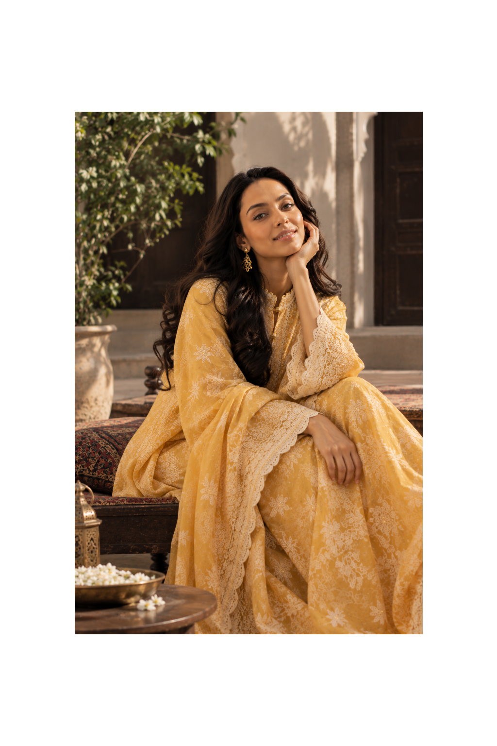 Yellow Chikankari Embroidered 3-Piece Suit – Stitched