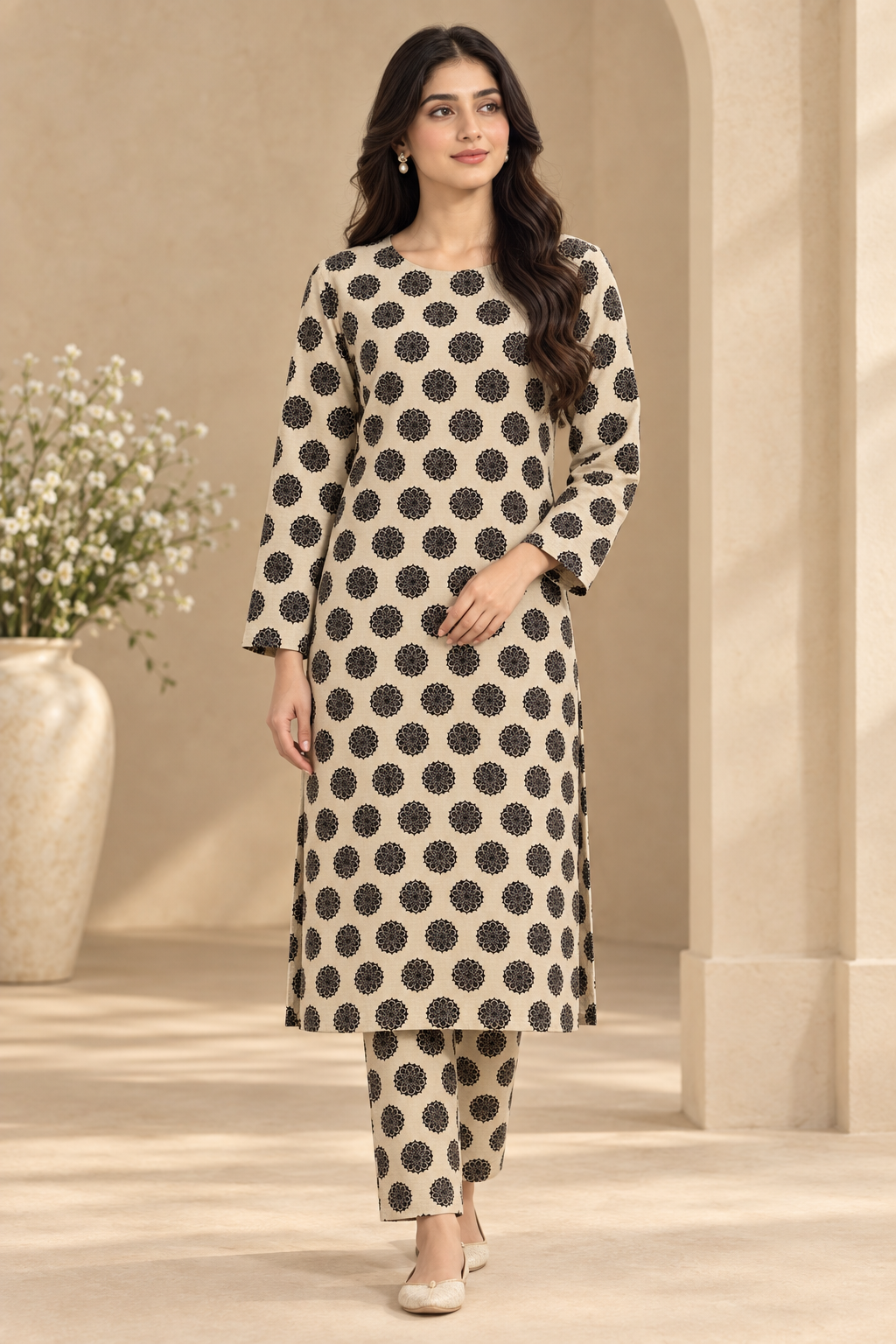 Printed 2 Piece Unstitched Suit .Mandala Block Print Shirt + Trouser