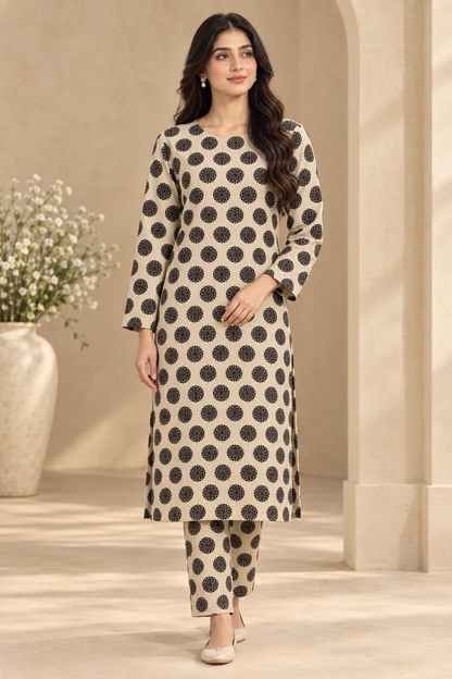 Printed 2 Piece Unstitched Suit .Mandala Block Print Shirt + Trouser