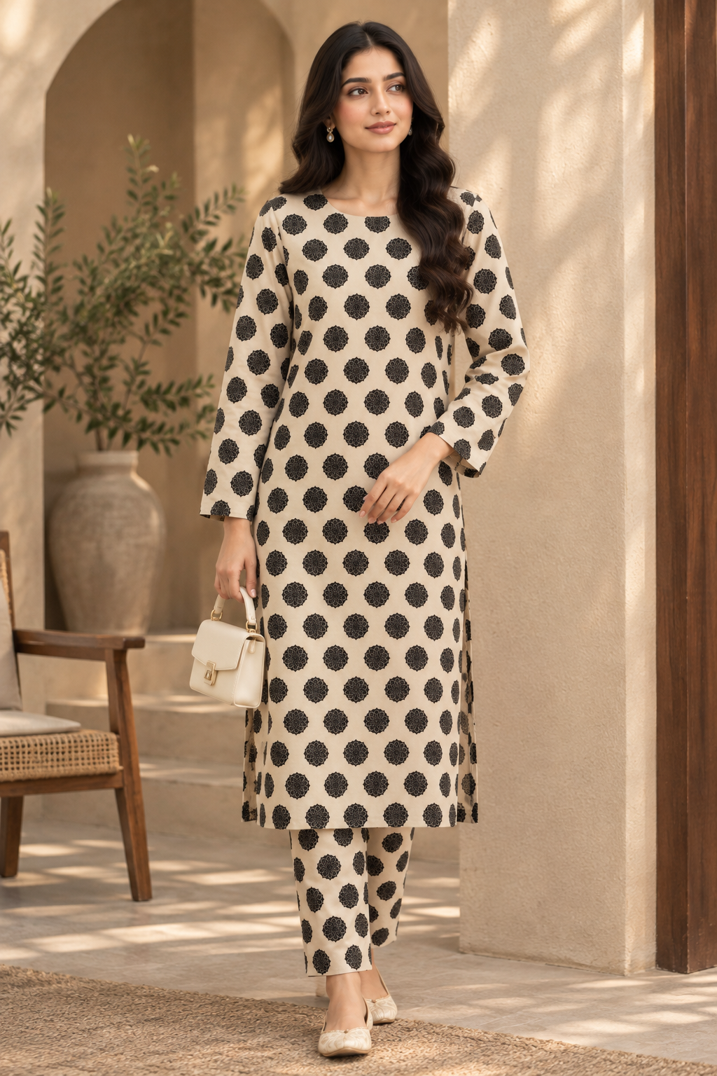 Printed 2 Piece Unstitched Suit .Mandala Block Print Shirt + Trouser