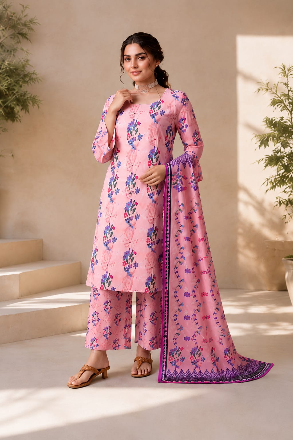 Bloom in Soft Pink with ZARDOZI DARBAR’s 3-Piece Lawn