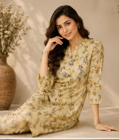 Yellow Floral Print Unstitched Lawn Suit – 3 Piece