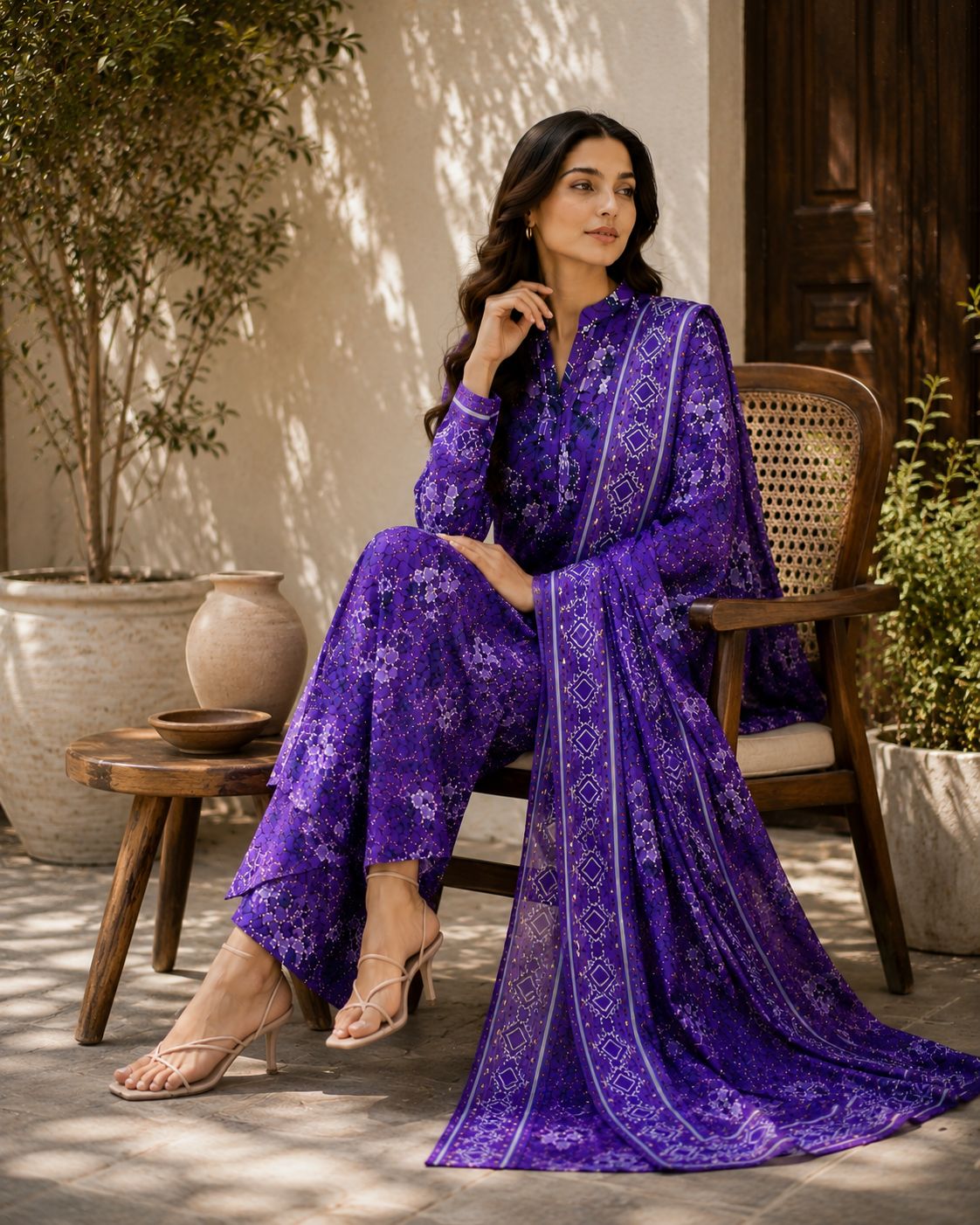 Purple Digital Floral Printed Unstitched Lawn 3-Piece Suit