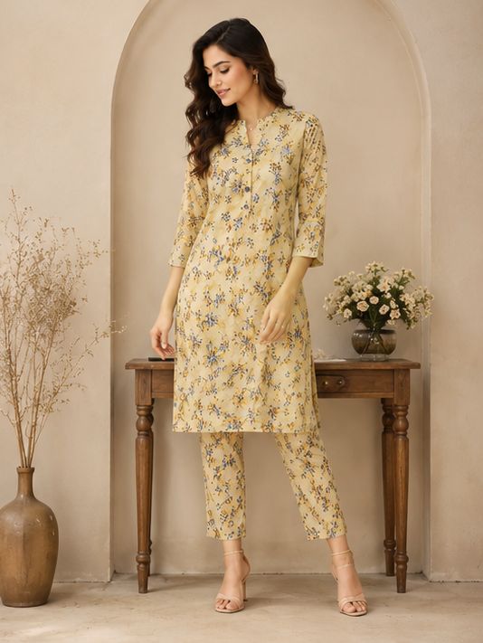 Yellow Floral Print Unstitched Lawn Suit – 3 Piece