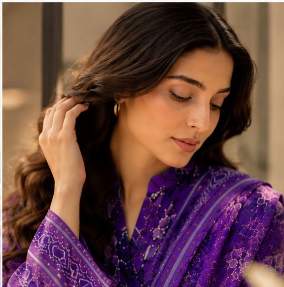 Purple Digital Floral Printed Unstitched Lawn 3-Piece Suit