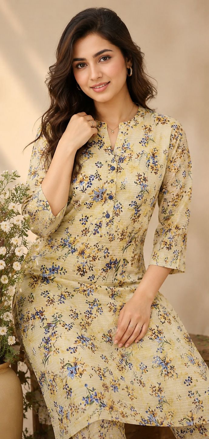 Yellow Floral Print Unstitched Lawn Suit – 3 Piece