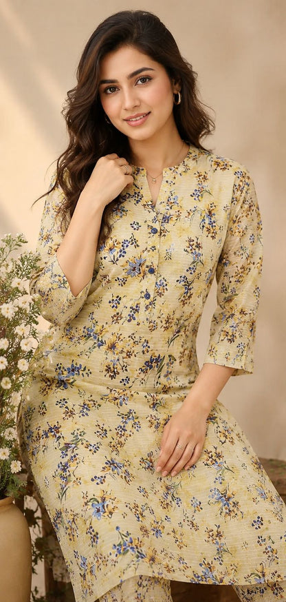 Yellow Floral Print Unstitched Lawn Suit – 3 Piece