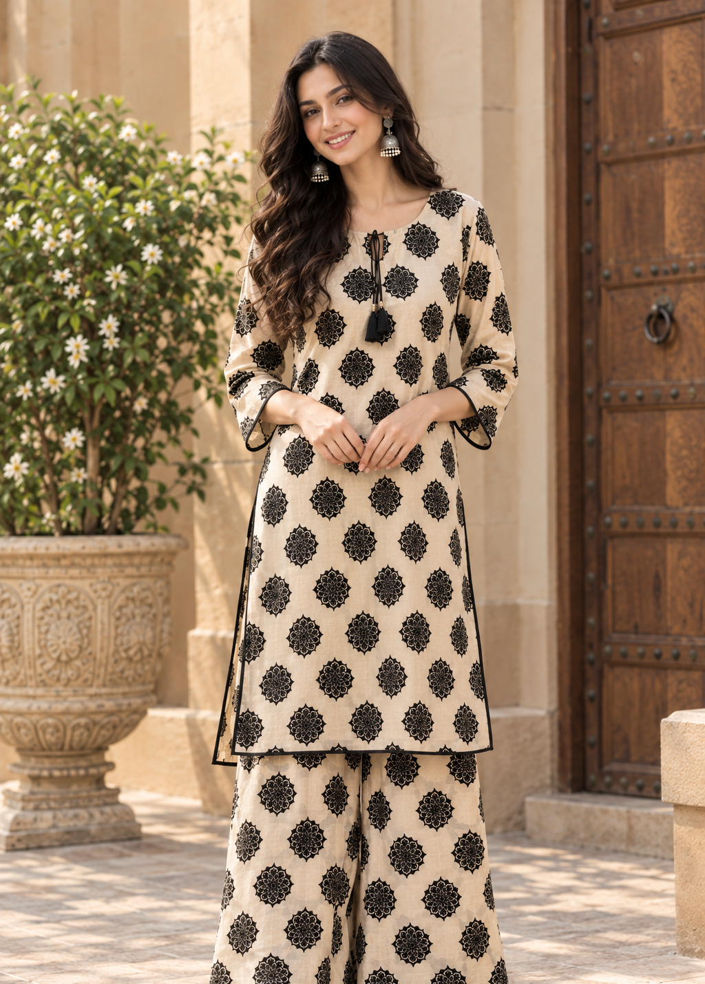 Printed 2 Piece Unstitched Suit .Mandala Block Print Shirt + Trouser
