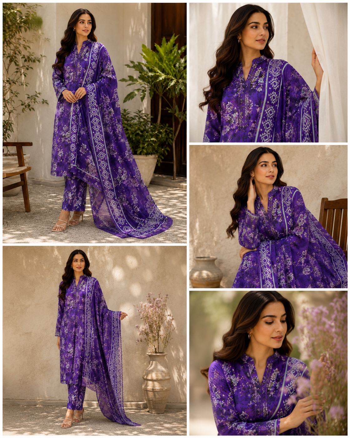 Purple Digital Floral Printed Unstitched Lawn 3-Piece Suit