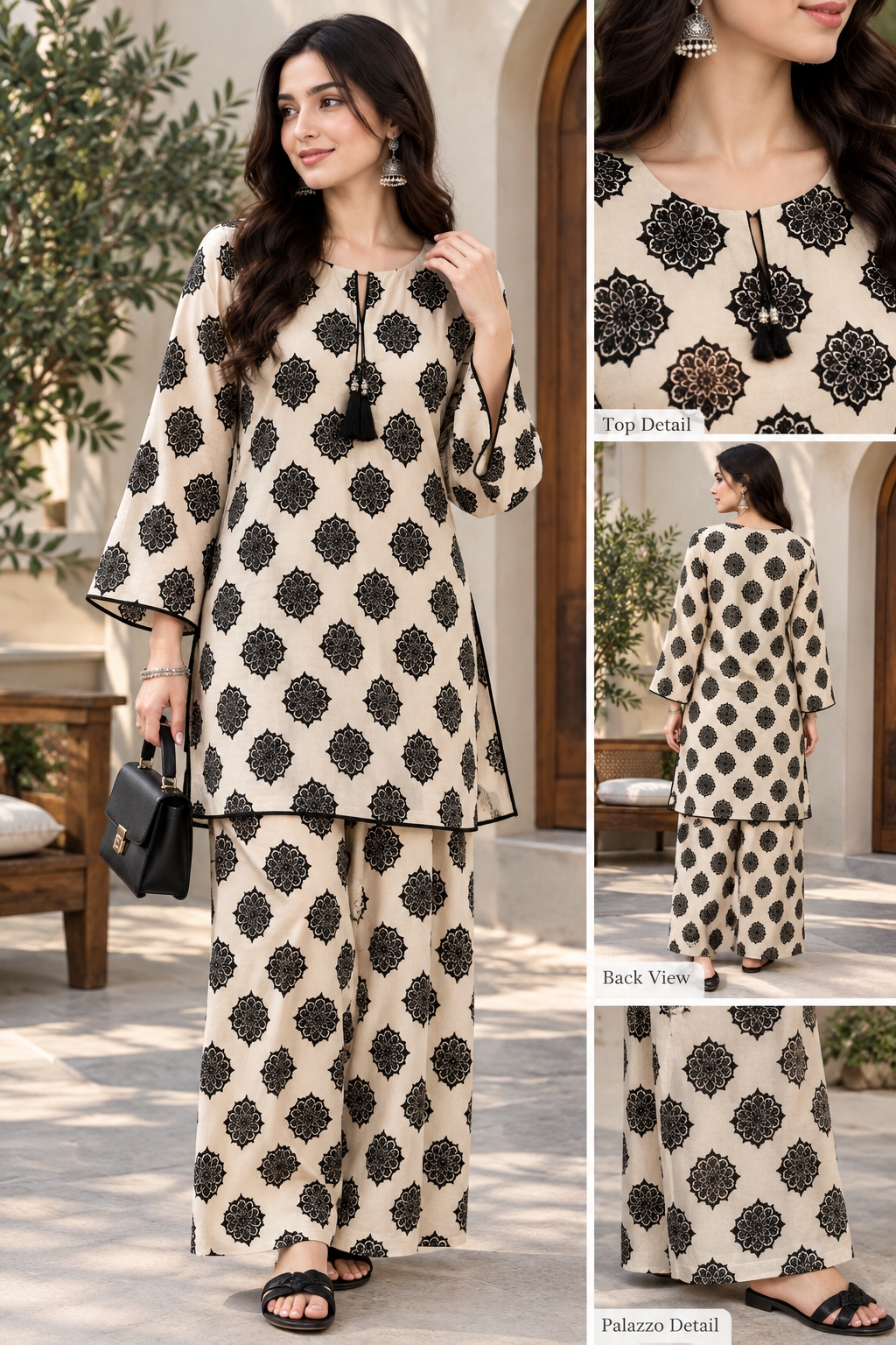 Printed 2 Piece Unstitched Suit .Mandala Block Print Shirt + Trouser