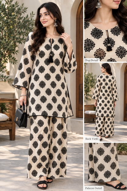 Printed 2 Piece Unstitched Suit .Mandala Block Print Shirt + Trouser