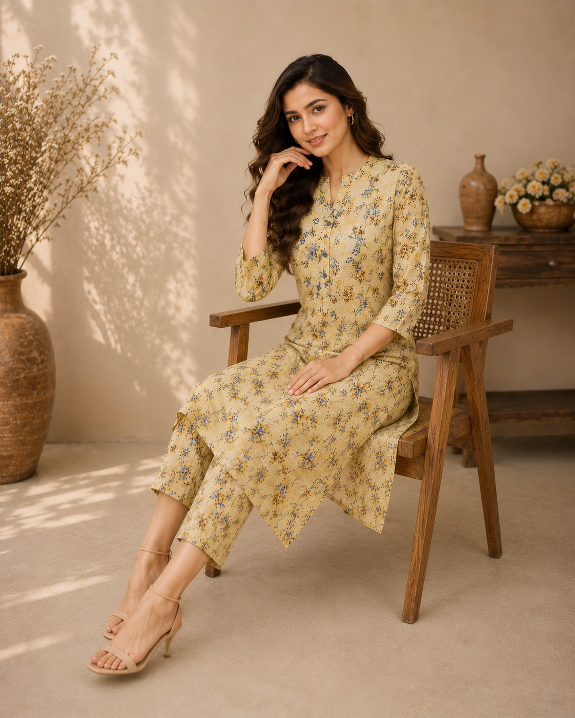 Yellow Floral Print Unstitched Lawn Suit – 3 Piece
