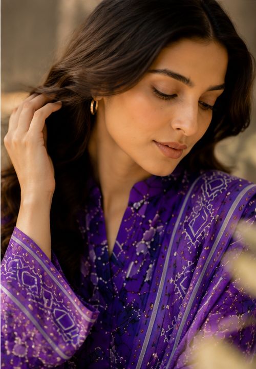 Purple Digital Floral Printed Unstitched Lawn 3-Piece Suit